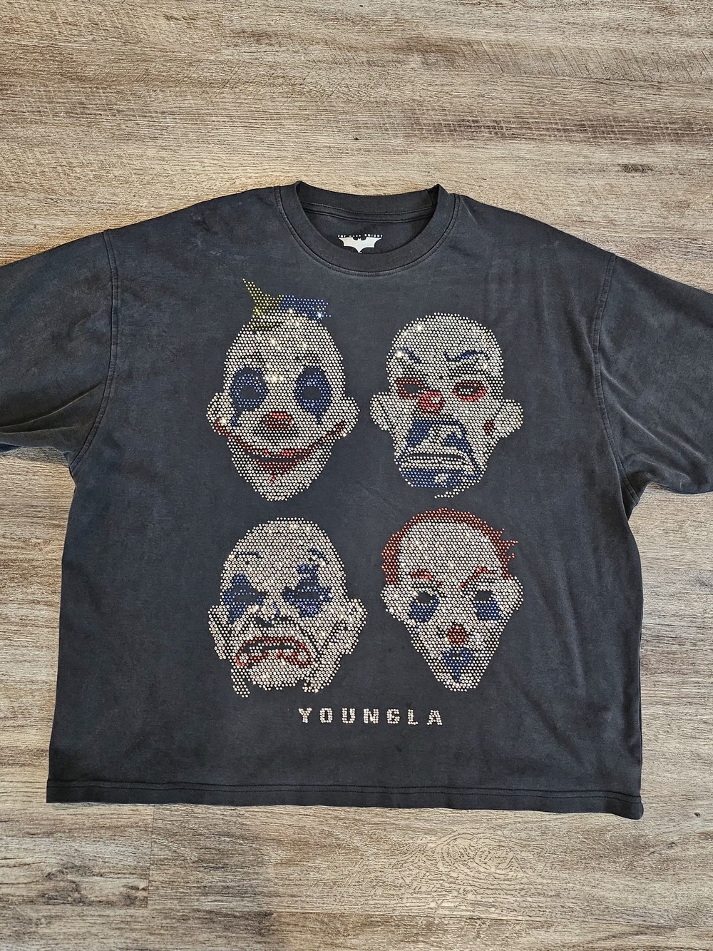 YoungLA Black Short-Sleeve Tee with Rhinestone Clown Faces